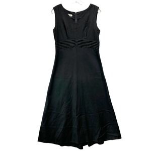 Christopher & Banks Women’s Black Midi Linen Blend V-Neck Sleeveless Dress Sz 8